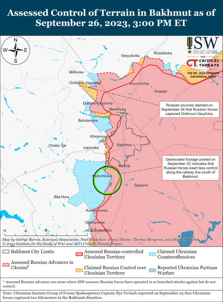 ЗСУ просуваються в районі Бахмута: карти боїв ISW Bakhmut-Battle-Map-Draft-September-26,2023