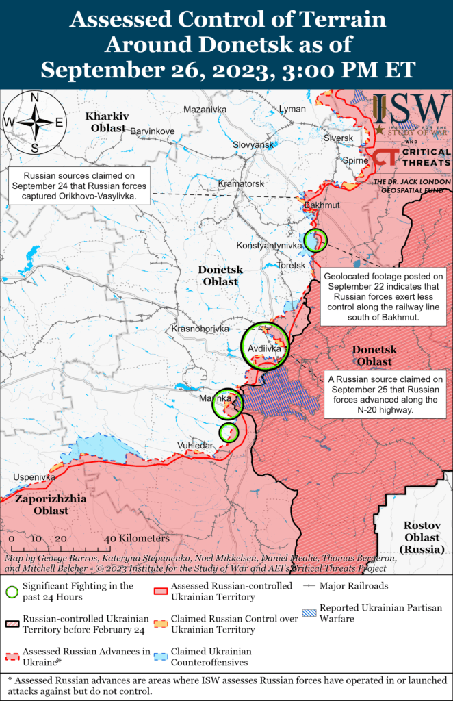 ЗСУ просуваються в районі Бахмута: карти боїв ISW Donetsk-Battle-Map-Draft-September-26,2023