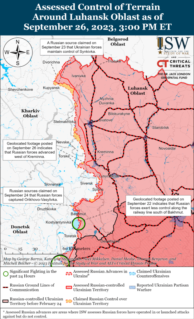 ЗСУ просуваються в районі Бахмута: карти боїв ISW Luhansk-Battle-Map-Draft-September-26,2023